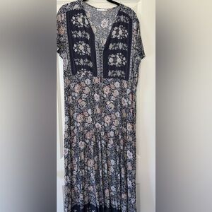 Navy and Pink Floral Maxi Dress